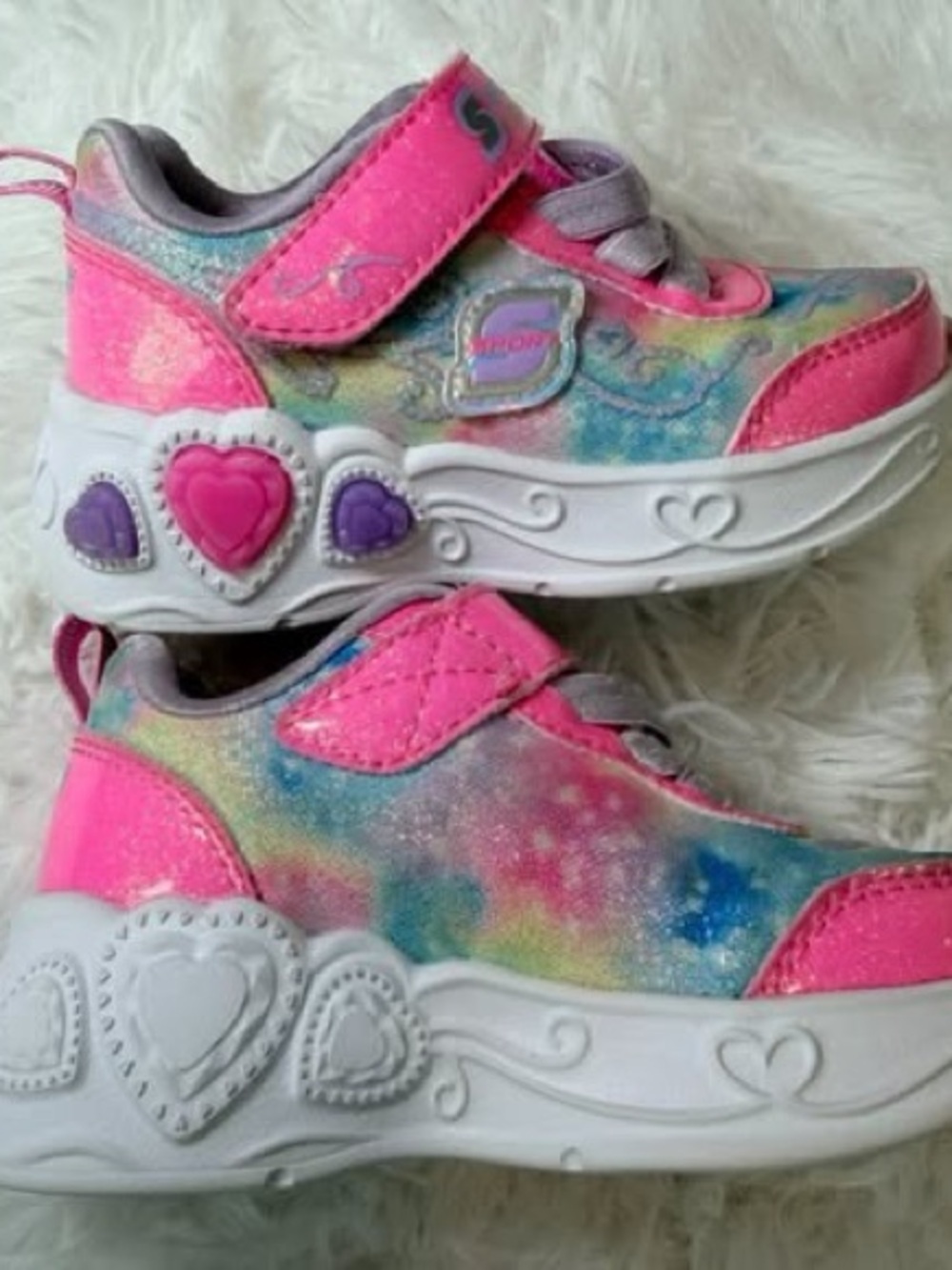 Skechers Kids Pink Multicolor Glitter Heart Light-Up Sneakers